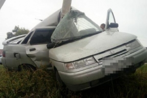 В Тамбовской области легковушка после удара о столб смялась пополам: водитель при смерти